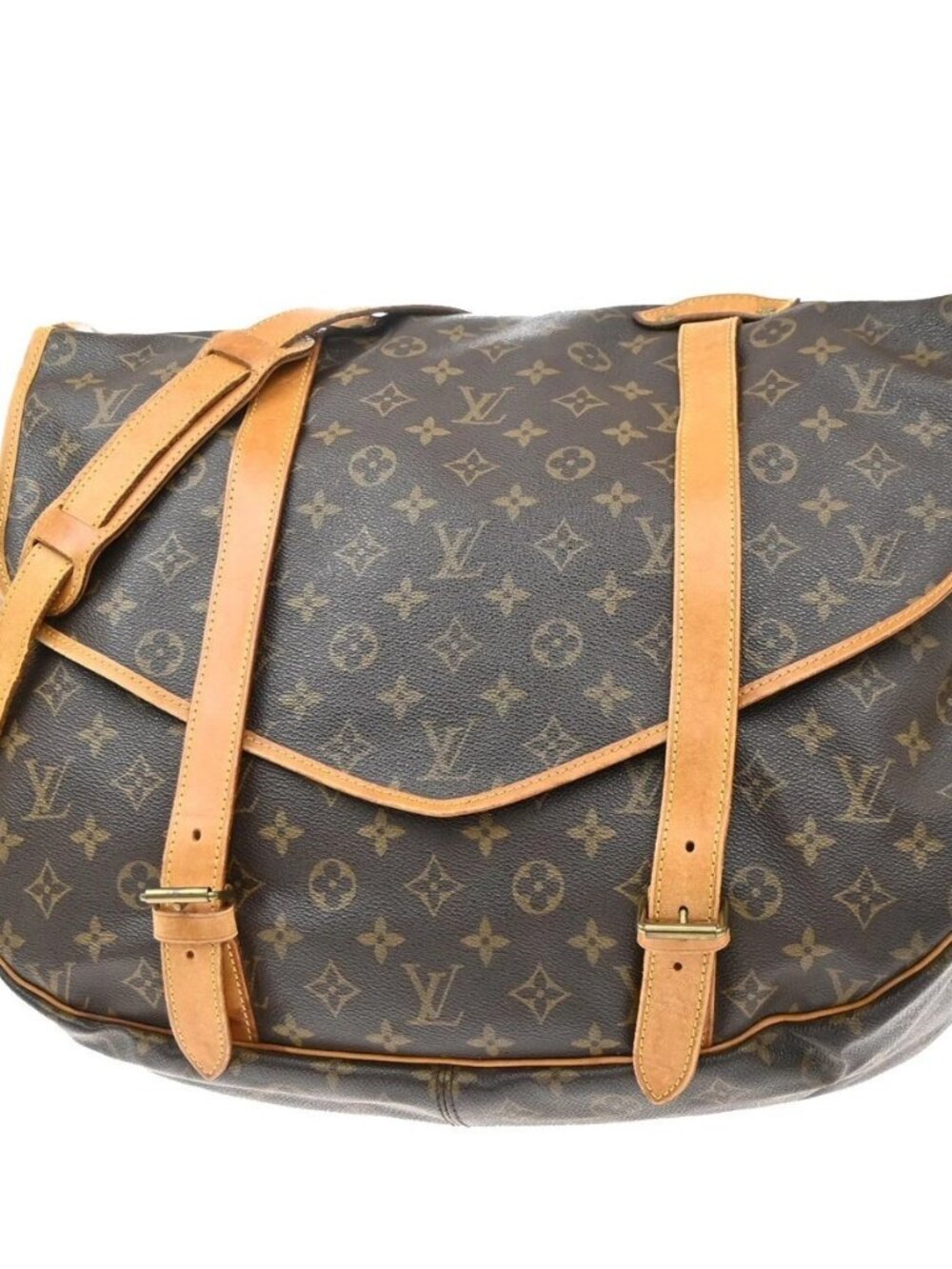 LOUIS VUITTON Logo Saumur 43 Shoulder Bag Monogram Leather Brown M42252 72KD592